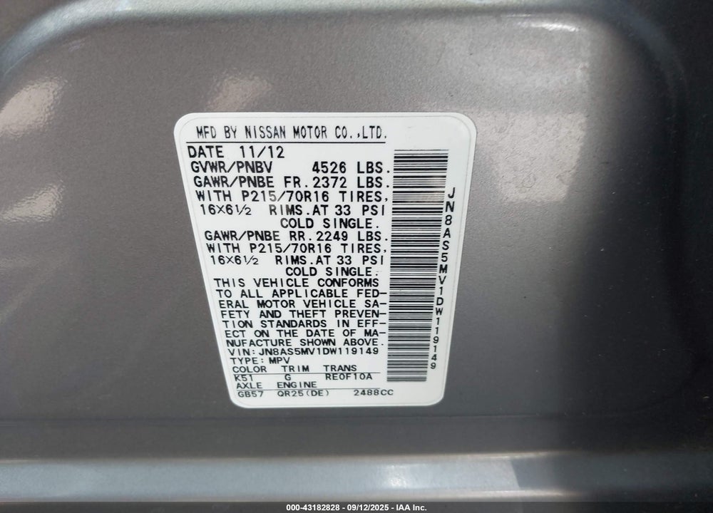 2013 NISSAN ROGUE VIN: JN8AS5MV1DW119149