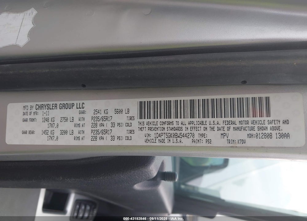 2011 DODGE NITRO VIN: 1D4PT5GK0BW544270