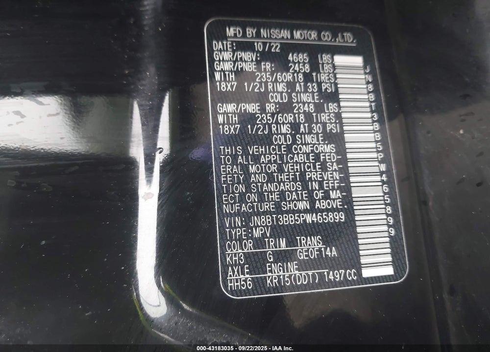 2023 NISSAN ROGUE VIN: JN8BT3BB5PW465899