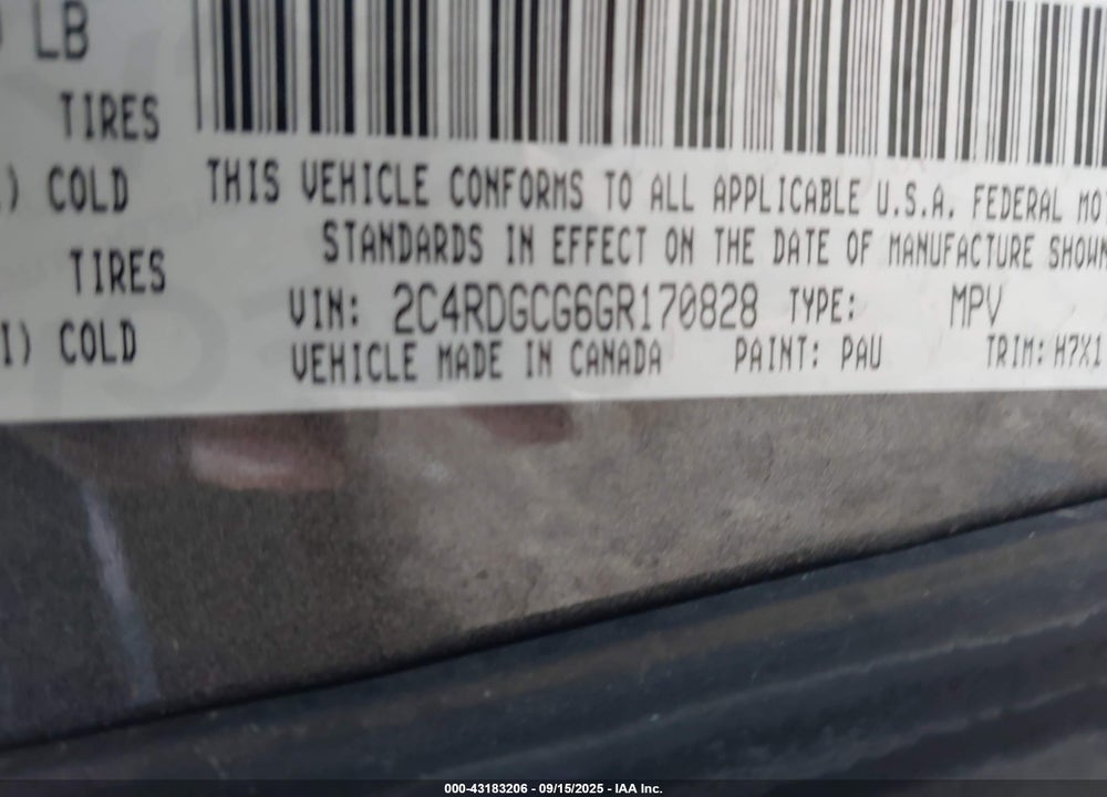 2016 DODGE GRAND CARAVAN SXT VIN: 2C4RDGCG6GR170828
