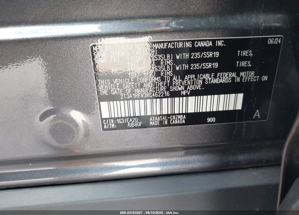 2024 TOYOTA RAV4 XLE PREMIUM VIN: 2T3A1RFV3RC462216