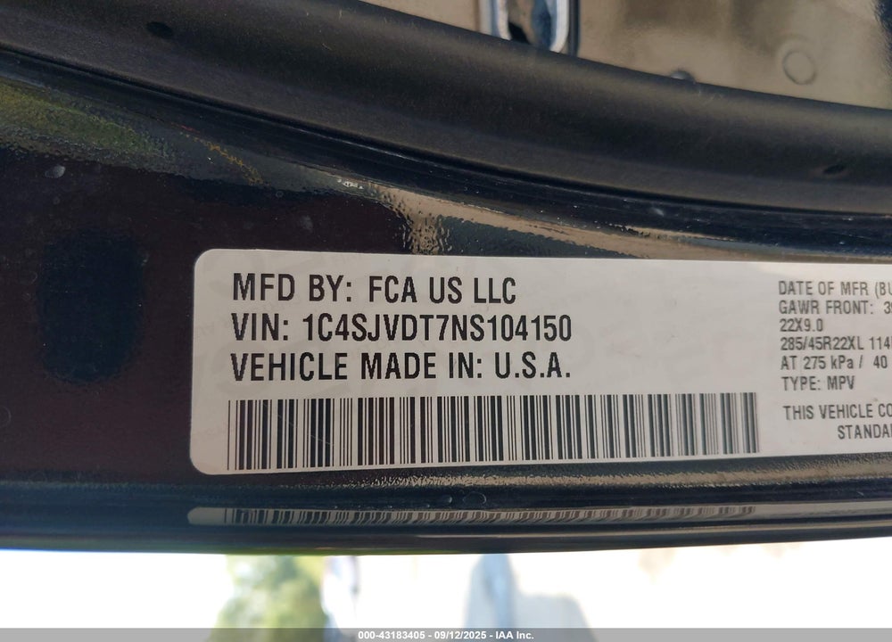 2022 JEEP WAGONEER SERIES III 4X4 VIN: 1C4SJVDT7NS104150