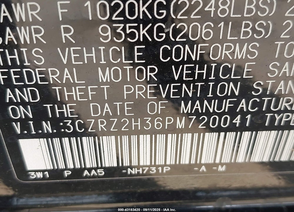 2023 HONDA HR-V AWD LX VIN: 3CZRZ2H36PM720041