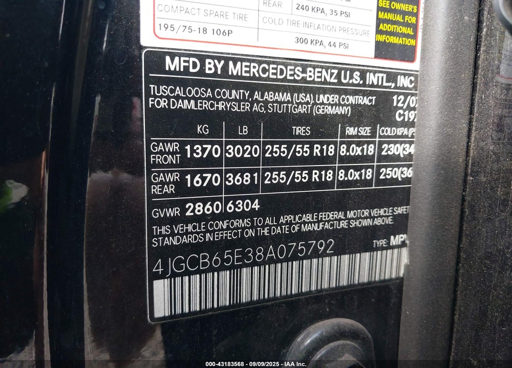 2008 MERCEDES-BENZ R-CLASS VIN: 4JGCB65E38A075792