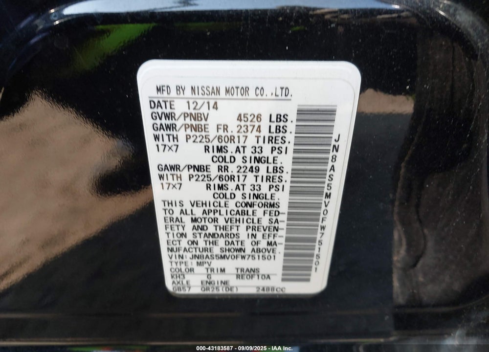 2015 NISSAN ROGUE VIN: JN8AS5MV0FW751501