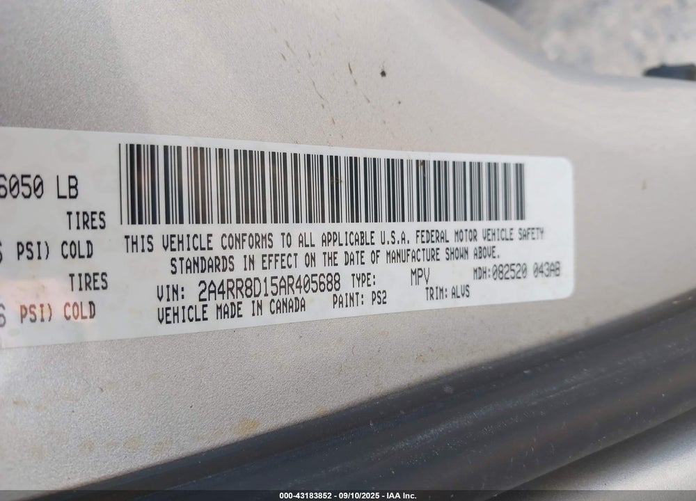 2010 CHRYSLER TOWN & COUNTRY VIN: 2A4RR8D15AR405688