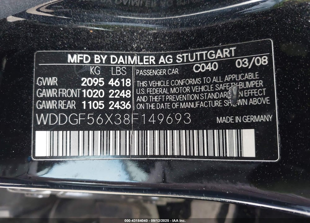 2008 MERCEDES-BENZ C 350 SPORT VIN: WDDGF56X38F149693