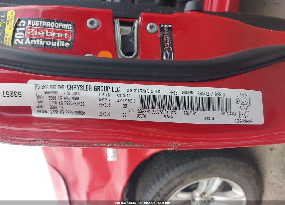 2013 RAM 1500 VIN: 1C6RR7MT2DS672184