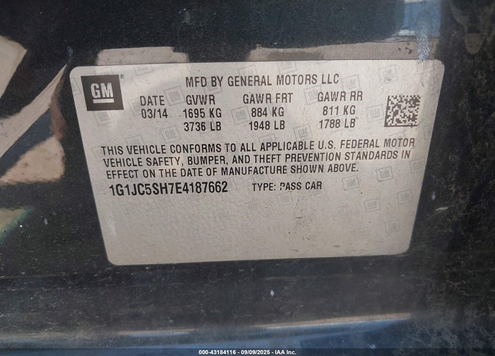 2014 CHEVROLET SONIC VIN: 1G1JC5SH7E4187662