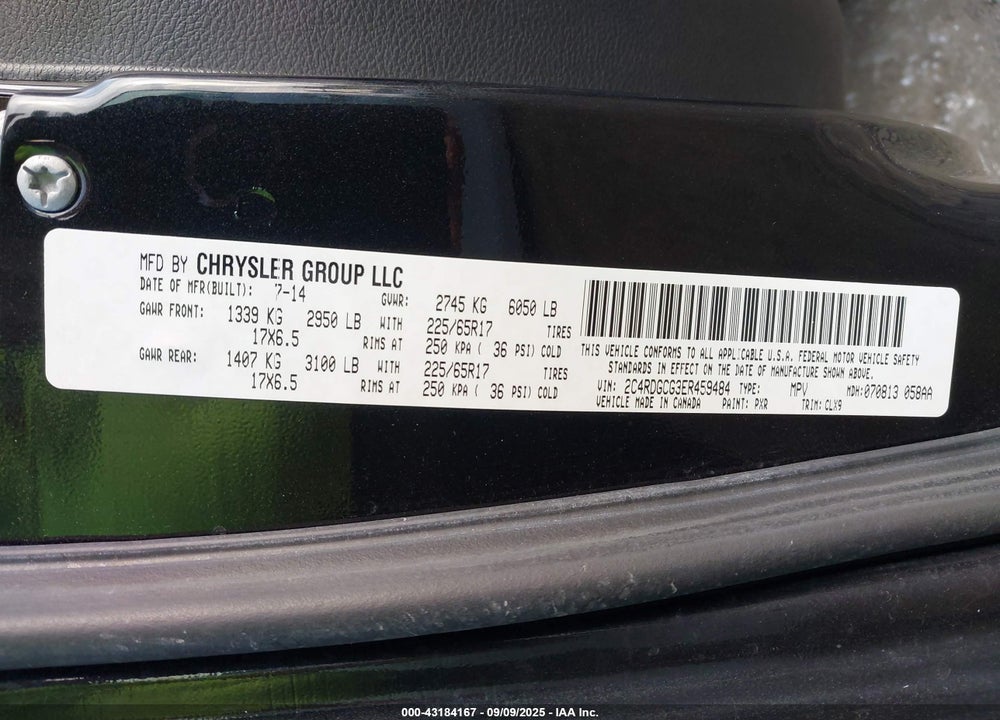 2014 DODGE GRAND CARAVAN SXT 30TH ANNIVERSARY VIN: 2C4RDGCG3ER459484