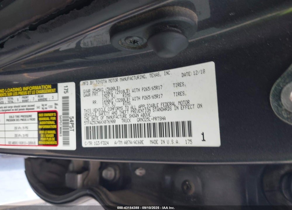 2019 TOYOTA TACOMA VIN: 5TFAZ5CN6KX076900