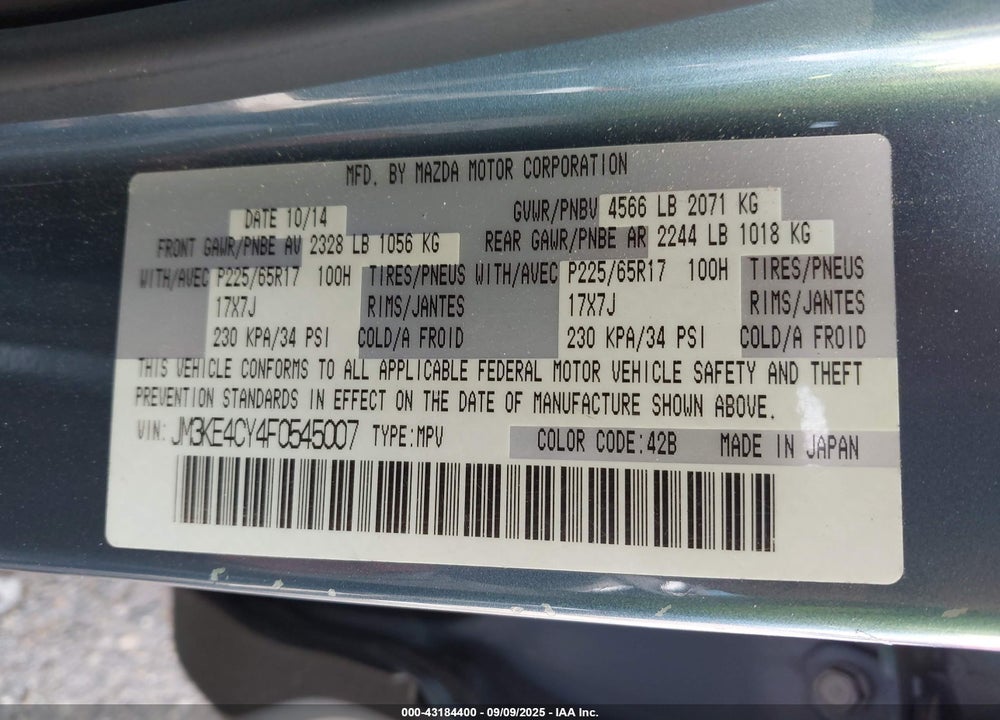2015 MAZDA CX-5 VIN: JM3KE4CY4F0545007
