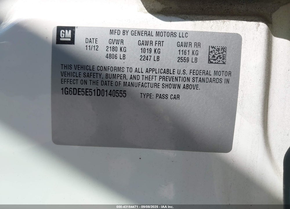 2013 CADILLAC CTS LUXURY VIN: 1G6DE5E51D0140555