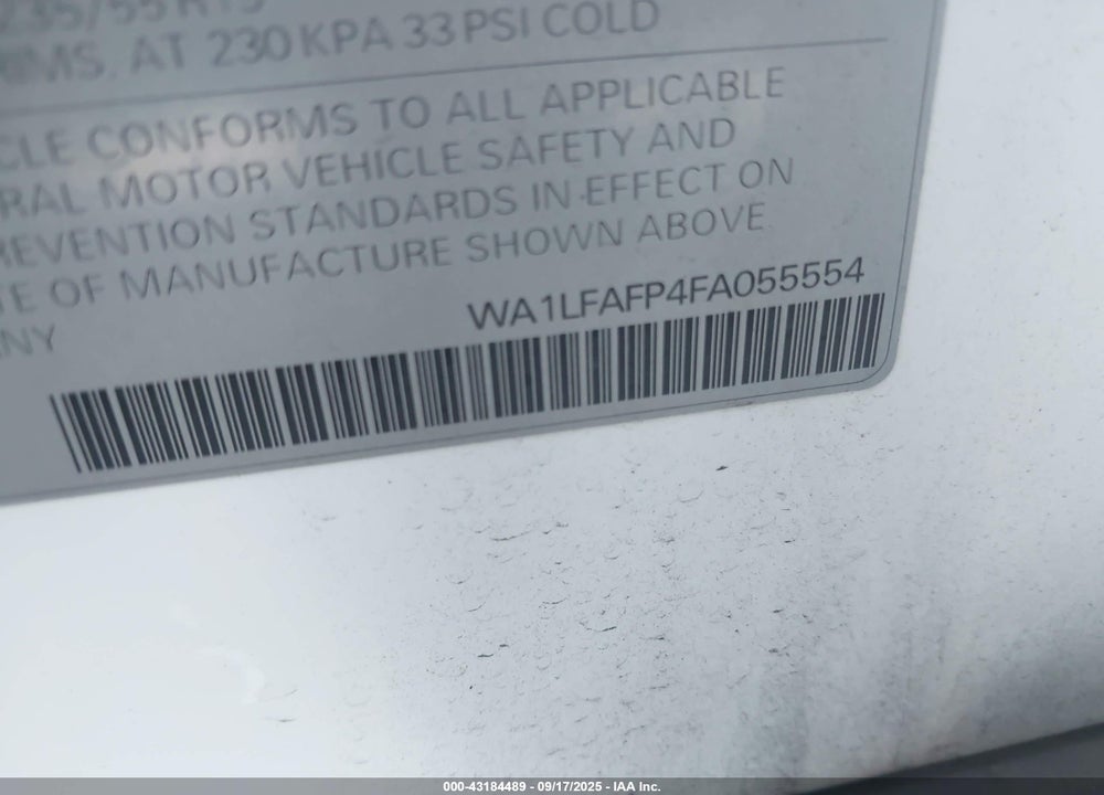 2015 AUDI Q5 VIN: WA1LFAFP4FA055554