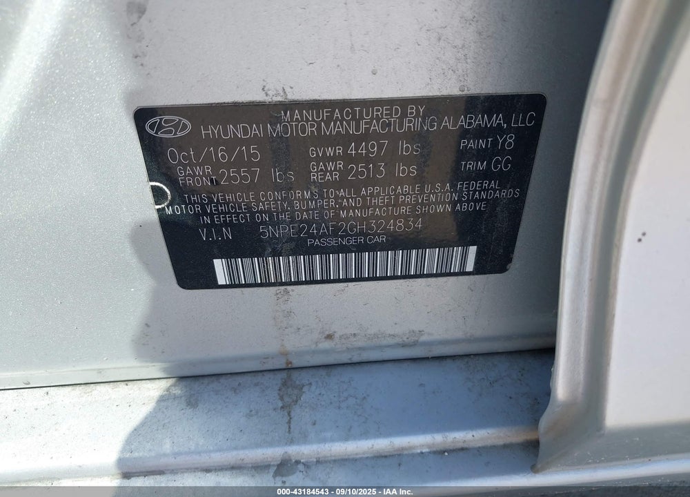 2016 HYUNDAI SONATA VIN: 5NPE24AF2GH324834