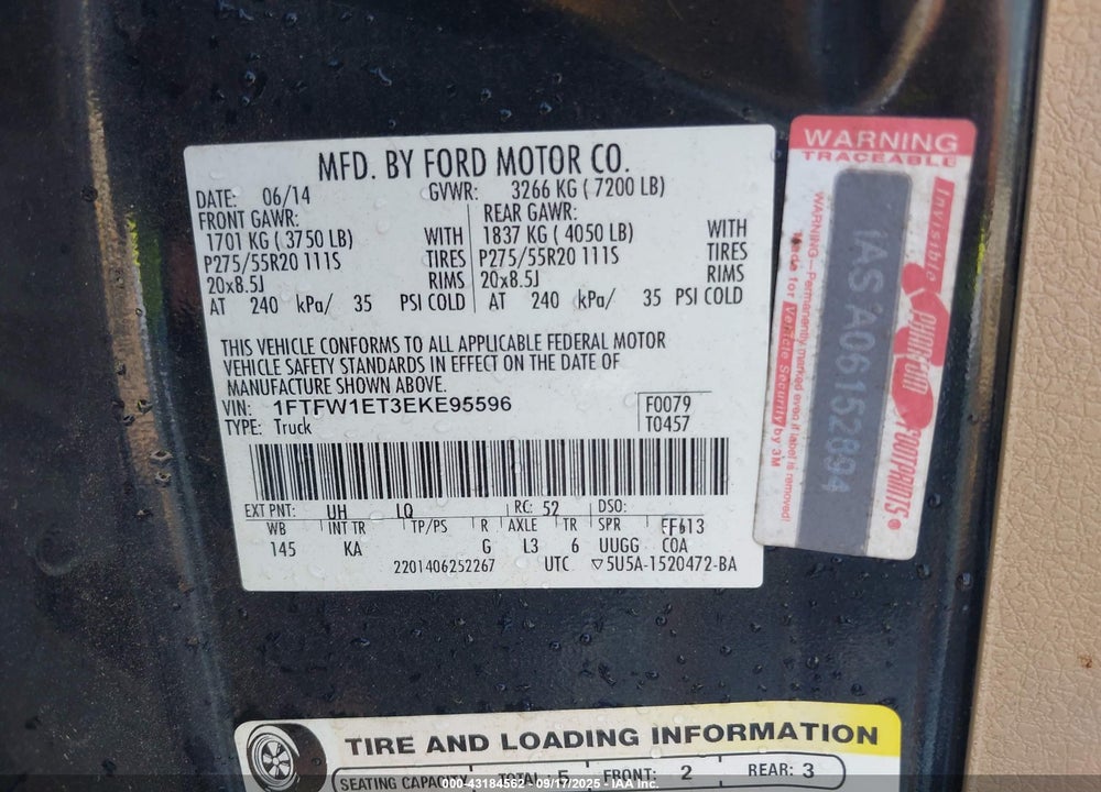 2014 FORD F-150 VIN: 1FTFW1ET3EKE95596