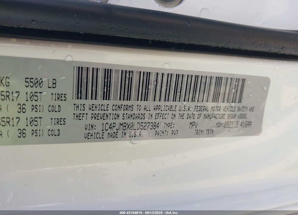 2020 JEEP CHEROKEE VIN: 1C4PJMBX0LD527384