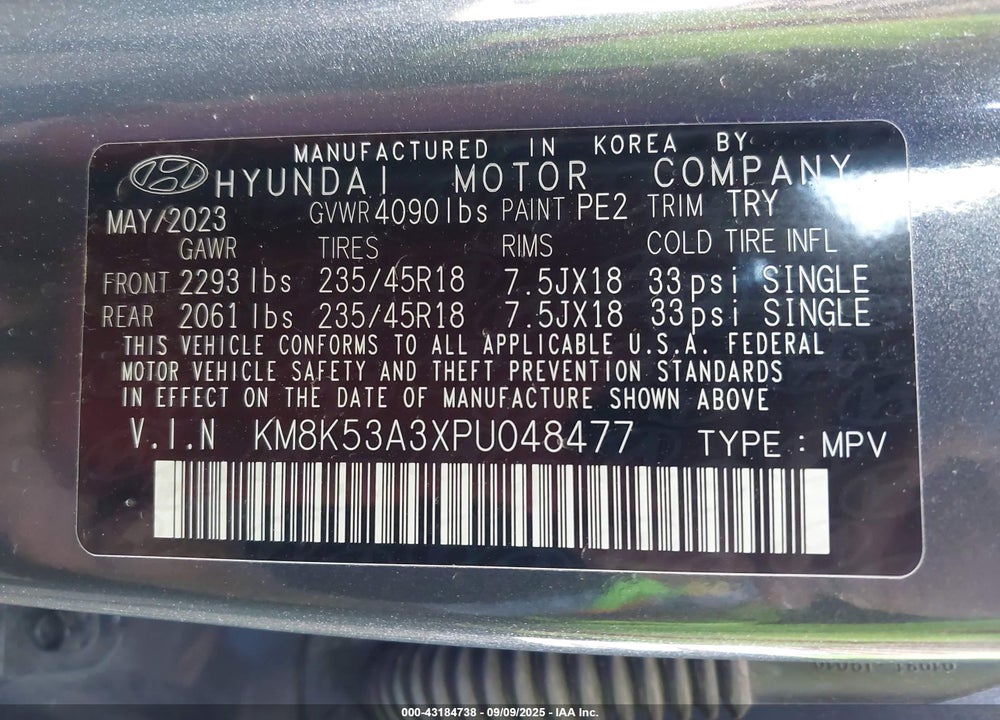 2023 HYUNDAI KONA VIN: KM8K53A3XPU048477