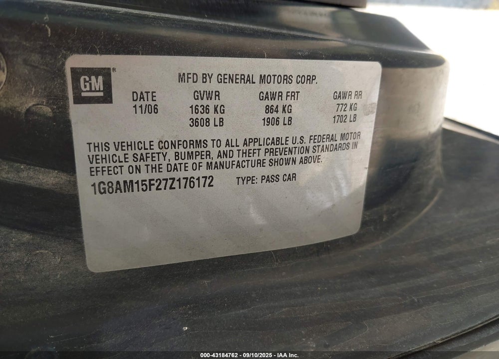 2007 SATURN ION 2 VIN: 1G8AM15F27Z176172