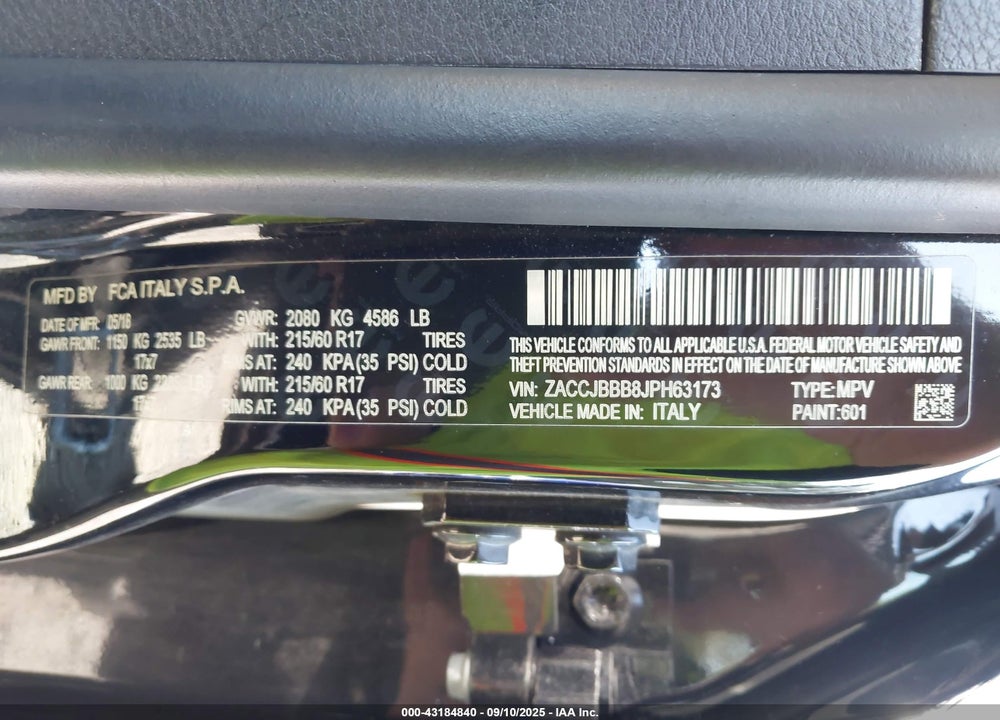 2018 JEEP RENEGADE VIN: ZACCJBBB8JPH63173