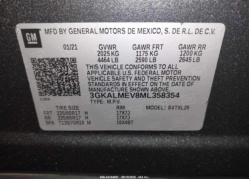 2021 GMC TERRAIN VIN: 3GKALMEV8ML358354