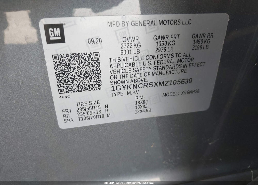 2021 CADILLAC XT5 VIN: 1GYKNCRSXMZ105639