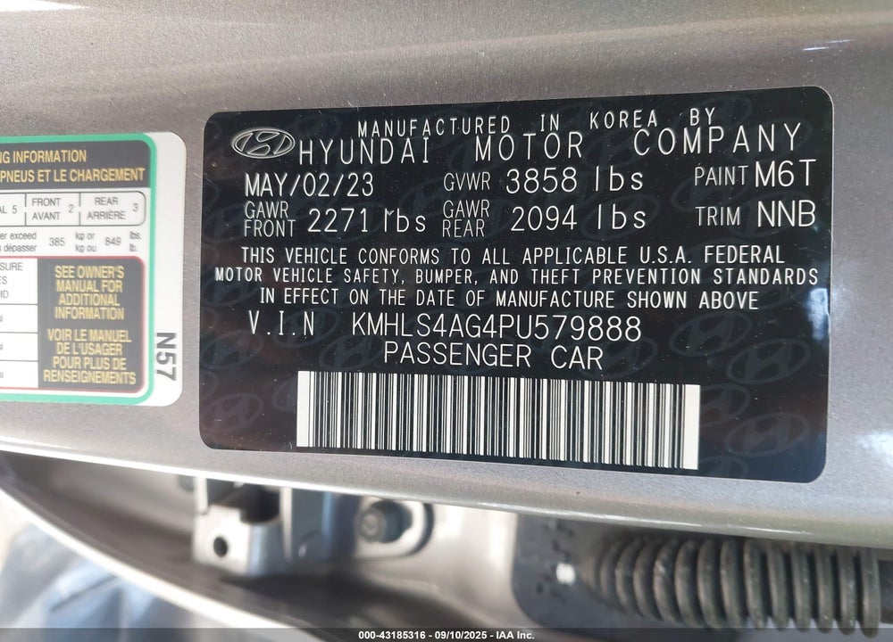 2023 HYUNDAI ELANTRA VIN: KMHLS4AG4PU579888