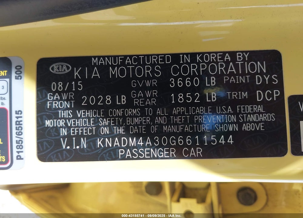 2016 KIA RIO VIN: KNADM4A30G6611544