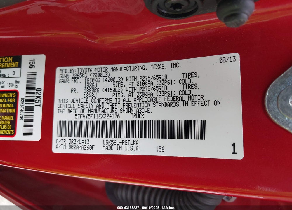 2014 TOYOTA TUNDRA VIN: 5TFHY5F11EX324176