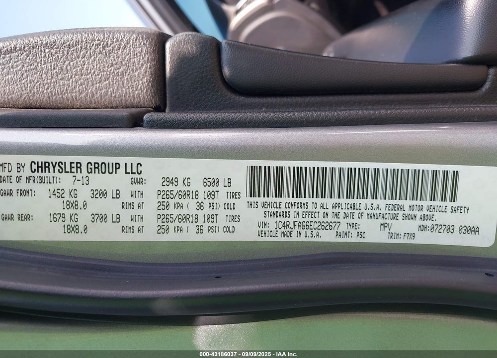 2014 JEEP GRAND CHEROKEE LAREDO VIN: 1C4RJFAG6EC262677