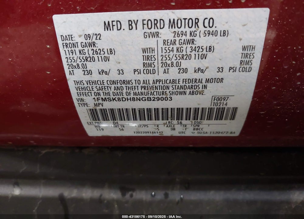 2022 FORD EXPLORER XLT VIN: 1FMSK8DH8NGB29003