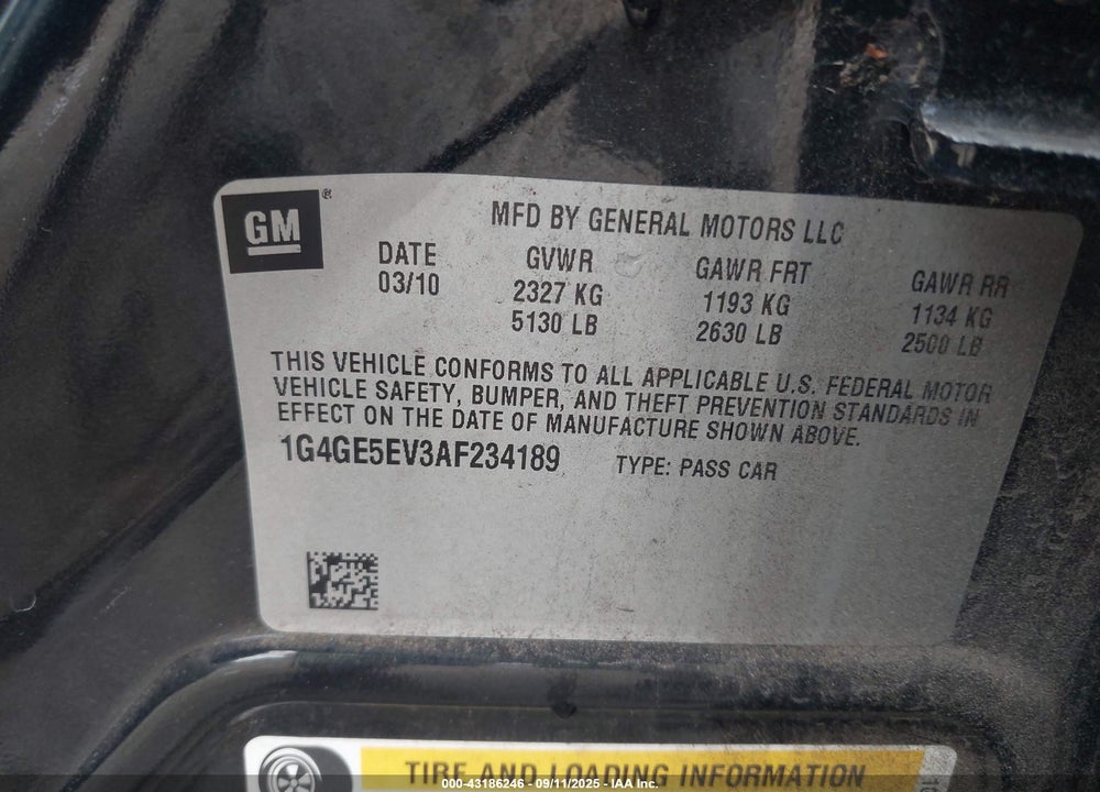2010 BUICK LACROSSE VIN: 1G4GE5EV3AF234189