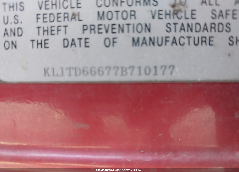 2007 CHEVROLET AVEO 5 LS VIN: KL1TD66677B710177