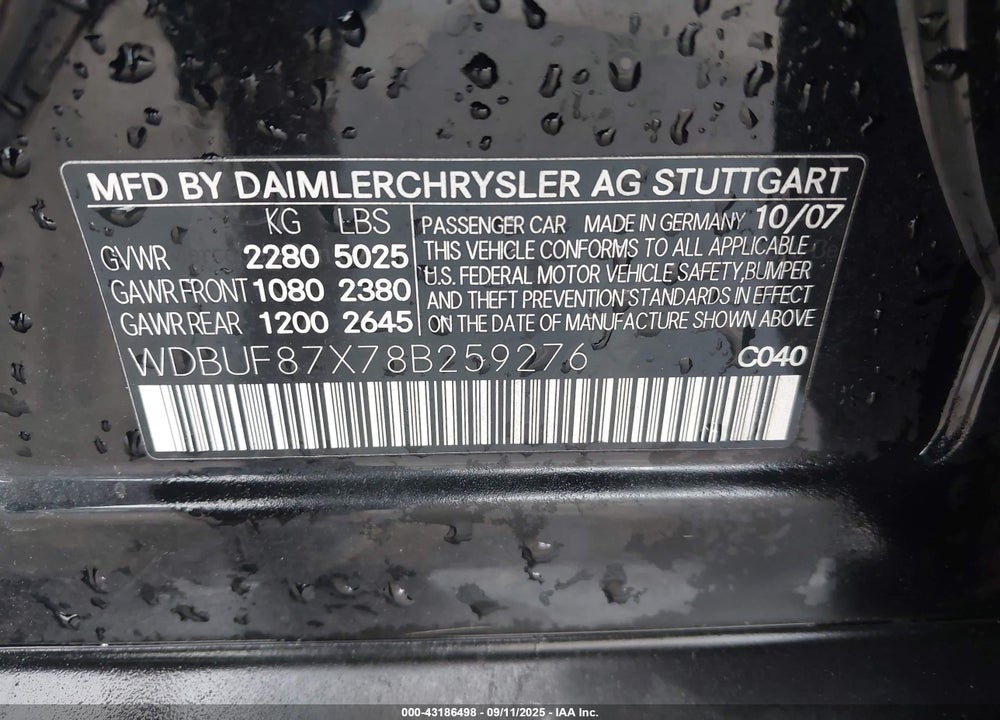 2008 MERCEDES-BENZ E 350 4MATIC VIN: WDBUF87X78B259276
