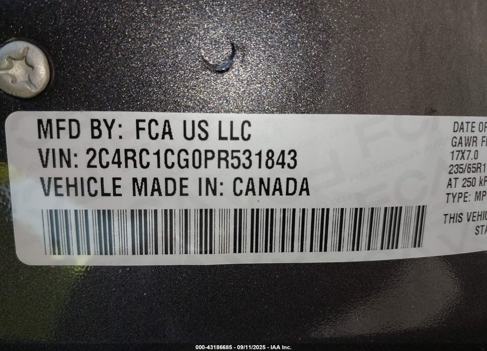 2023 CHRYSLER VOYAGER LX VIN: 2C4RC1CG0PR531843