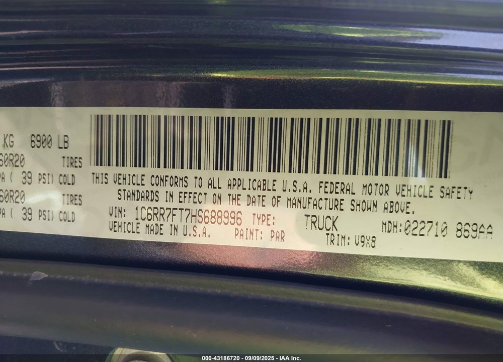 2017 RAM 1500 VIN: 1C6RR7FT7HS688996