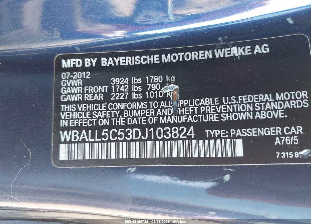 2013 BMW Z4 VIN: WBALL5C53DJ103824