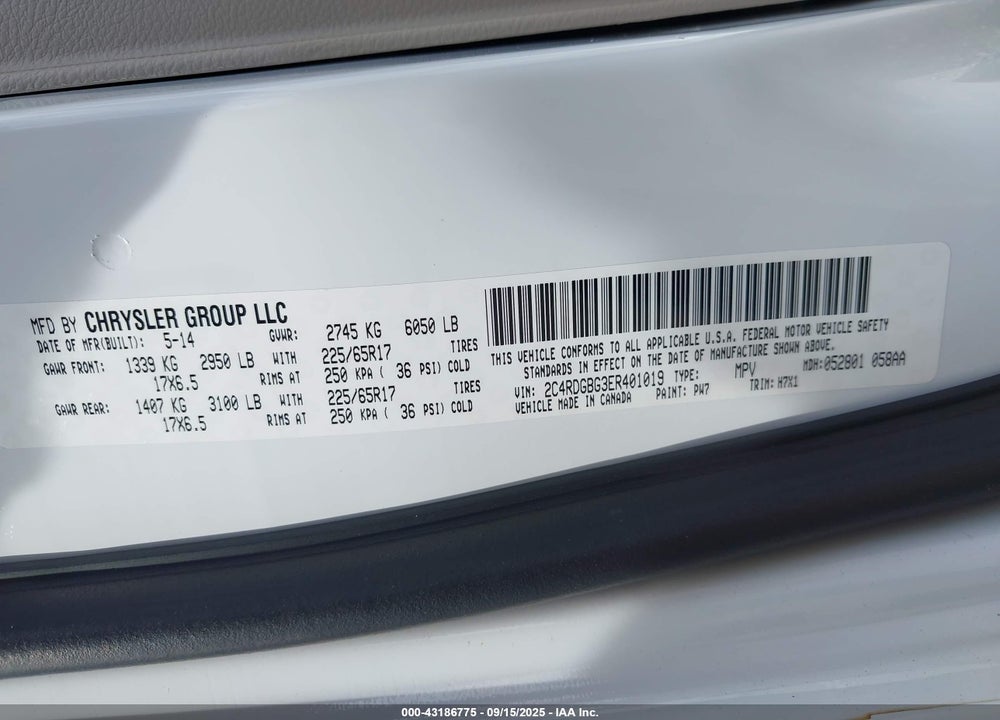 2014 DODGE GRAND CARAVAN SE VIN: 2C4RDGBG3ER401019