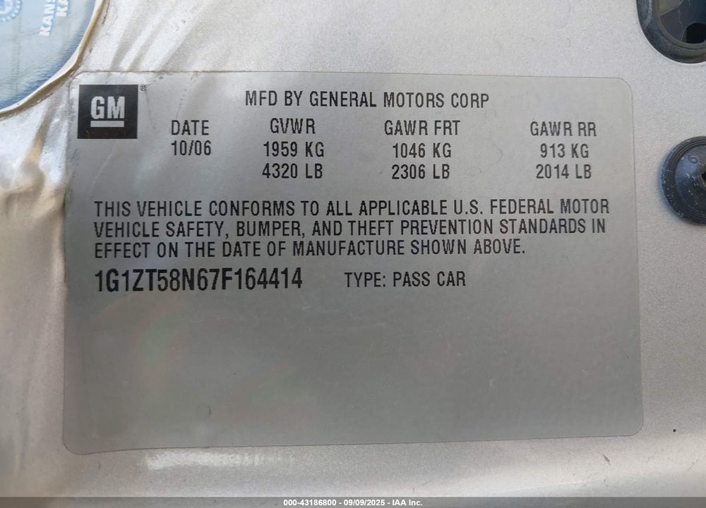 2007 CHEVROLET MALIBU LIMITED VIN: 1G1ZT58N67F164414