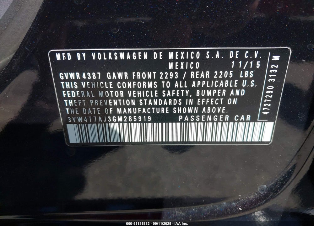 2016 VOLKSWAGEN JETTA 2.0T GLI SE VIN: 3VW4T7AJ3GM285919