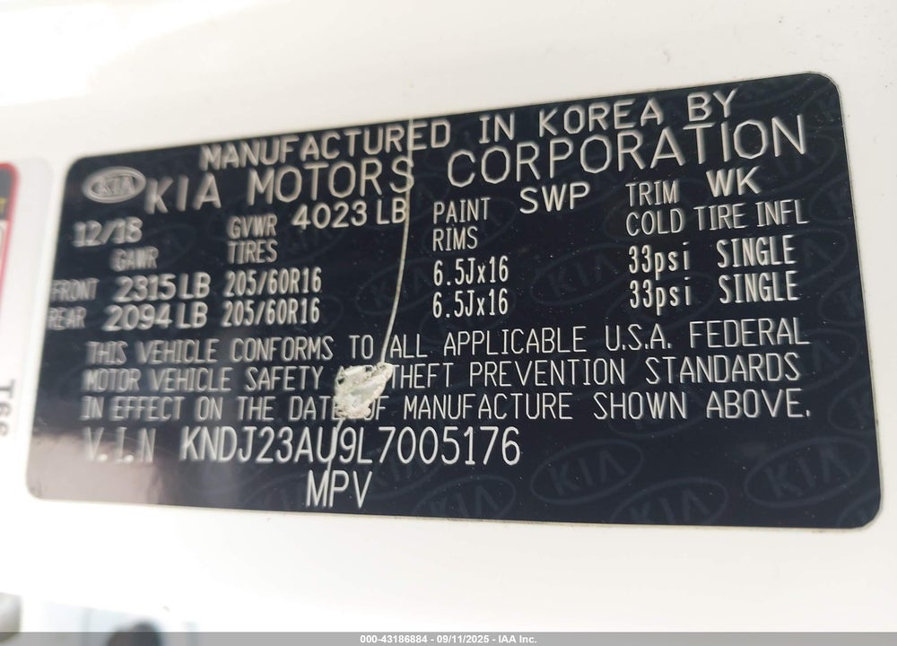 2020 KIA SOUL !/+/S VIN: KNDJ23AU9L7005176