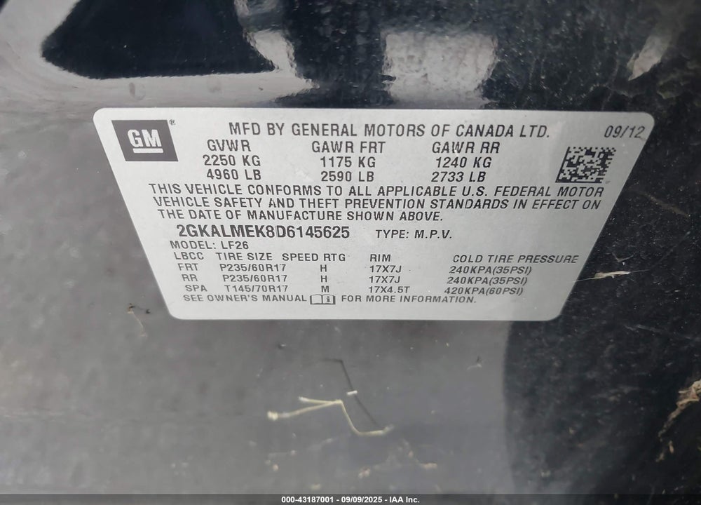 2013 GMC TERRAIN VIN: 2GKALMEK8D6145625