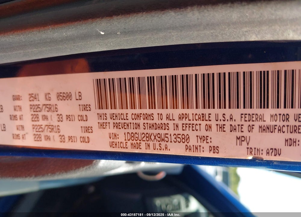 2009 DODGE NITRO SE VIN: 1D8GU28KX9W513580
