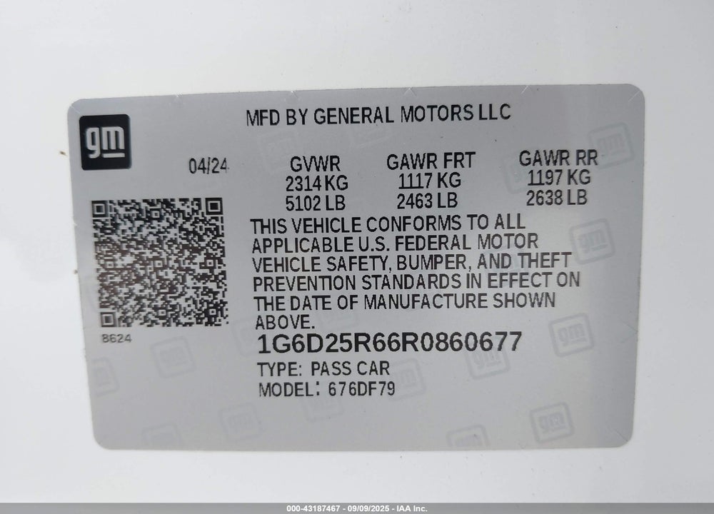 2024 CADILLAC CT5-V V-SERIES BLACKWING VIN: 1G6D25R66R0860677