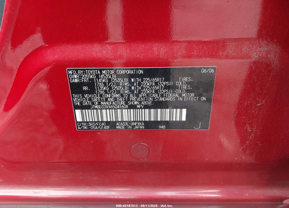 2006 TOYOTA RAV4 VIN: JTMBD33VX65041608