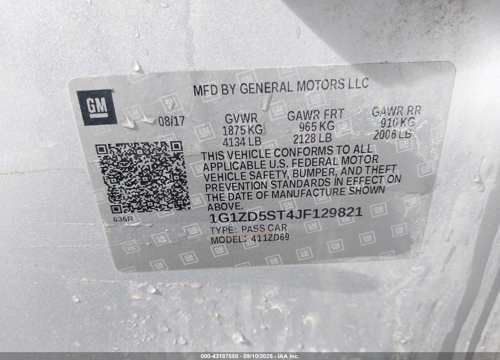 2018 CHEVROLET MALIBU LT VIN: 1G1ZD5ST4JF129821