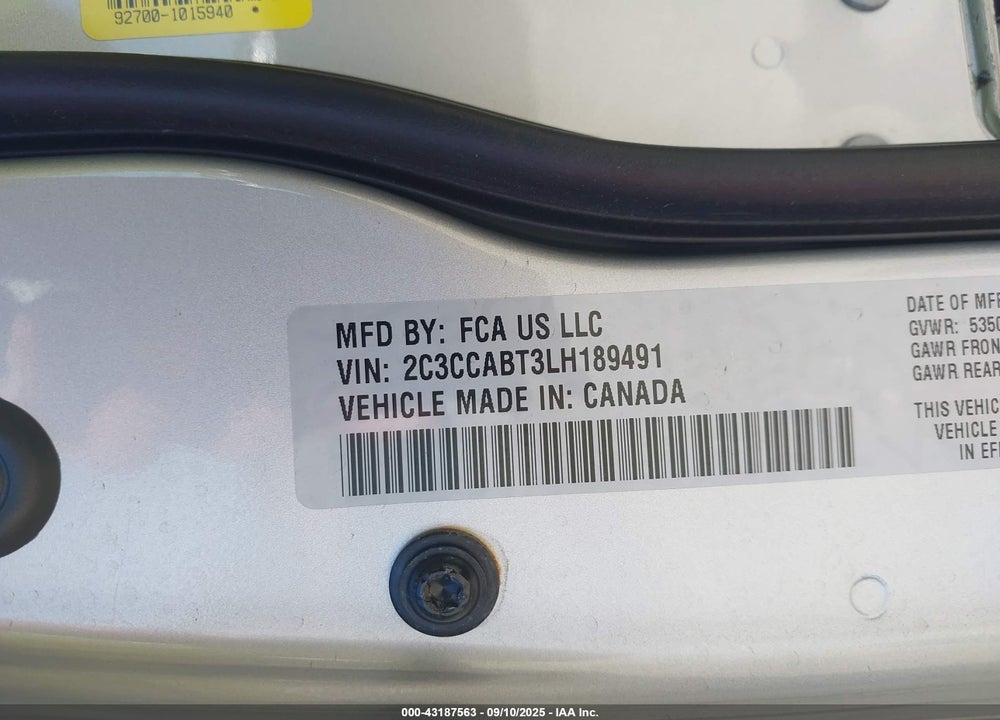 2020 CHRYSLER 300 300S VIN: 2C3CCABT3LH189491