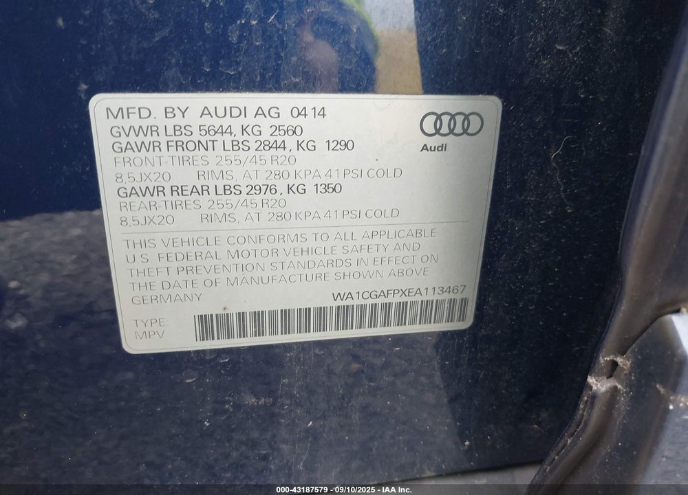 2014 AUDI SQ5 VIN: WA1CGAFPXEA113467