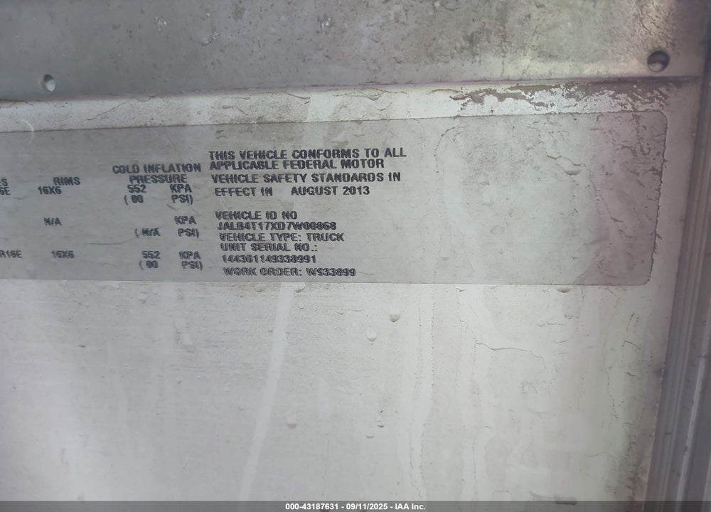 2013 ISUZU COMMERCIAL VAN VIN: JALB4T17XD7W00868