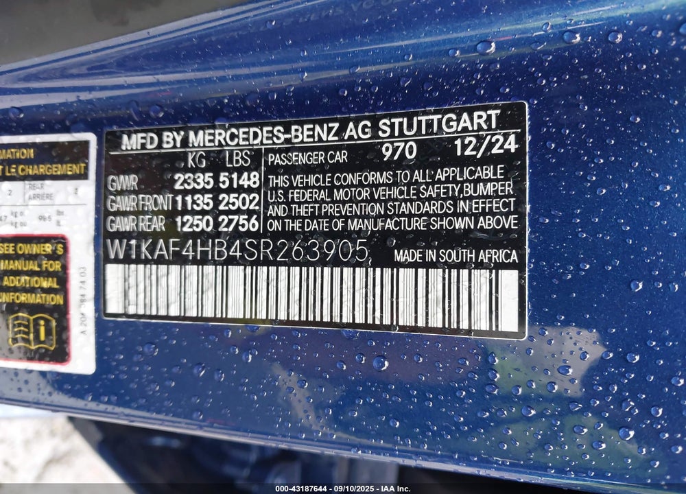 2025 MERCEDES-BENZ C CLASS VIN: W1KAF4HB4SR263905